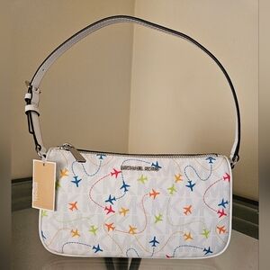 NWT MICHAEL Michael Kors White Multi MD Pouchette Jet Set Shoulder Bag